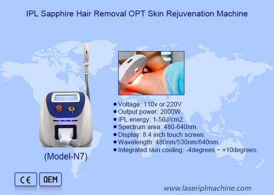 Κρυστάλλινο υλικό Ζαφείρι IPL Laser Hair Removal Μηχανή Αναζωογόνησης Δέρματος