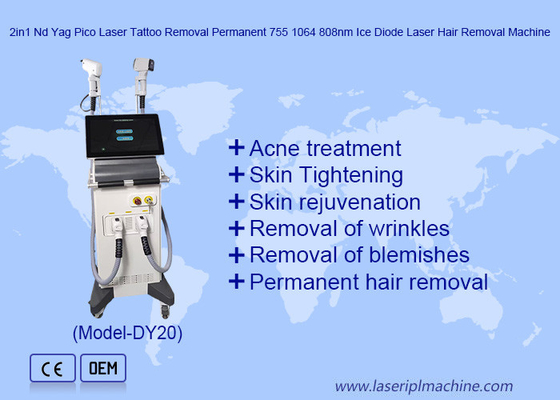 2in1 Nd Yag Pico Laser Απομάκρυνση Τατουάζ Μόνιμη 755 1064 808nm Ice Diode Laser Αποτρίχωση Μηχανή