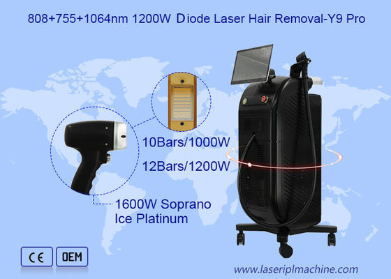 Μονόχειρα 3 μήκος κύματος 808 755 1064nm 1200W Διοδικός λέιζερ αποτρίχωσης Y9 Pro